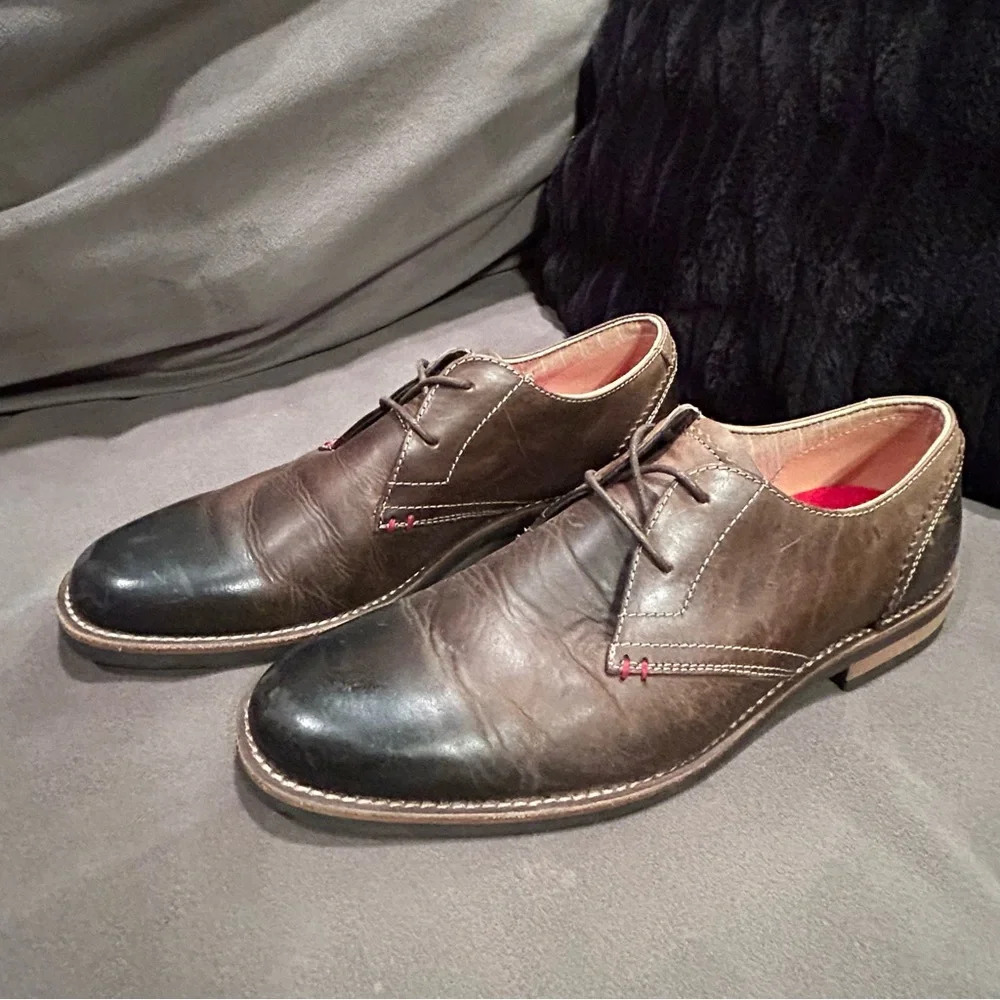 Original Penguin Mens Wade OP100197 Brown Leather Oxford Dress Shoes Size 9.5